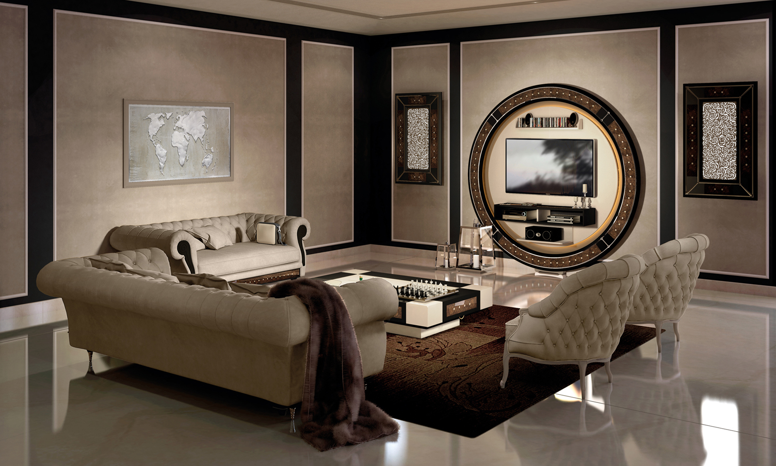 Luxury Living Room Furniture with tv wall unit made in italy