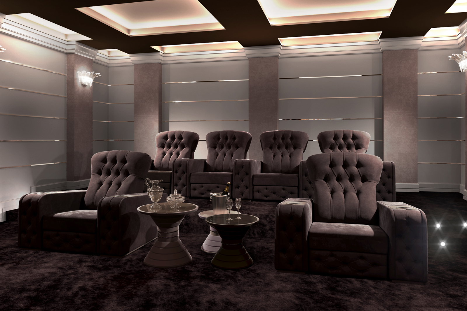 Bespoke cinema room with luxury recliner seating made in Italy