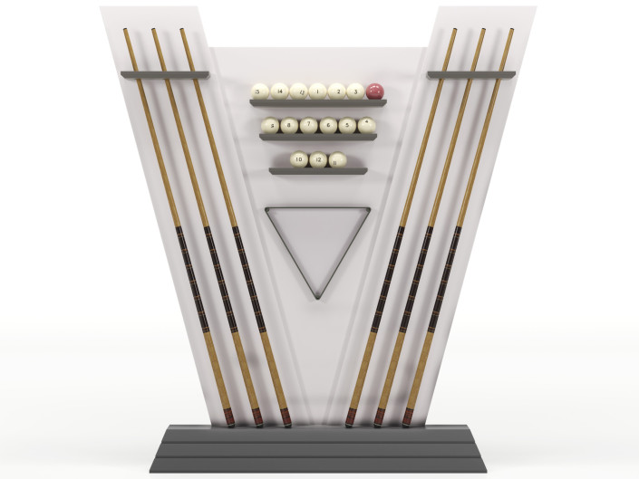 Cue rack for luxury pool tables complete of billiard accessories