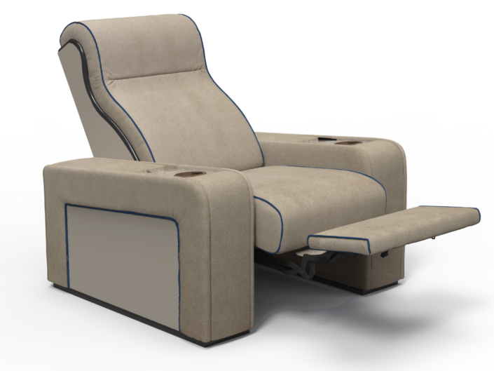 Movie theater chair in beige leather with reclining mechanism