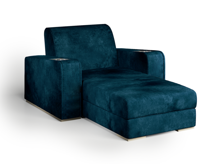 Movie theater lounge chair in blue suede