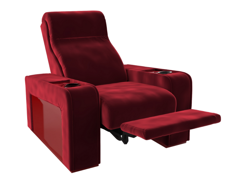Reclining seat in red velvet for private home cinema