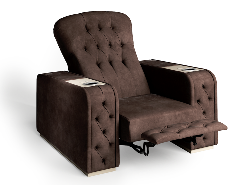 reclining cinema chair with capitonne and wine suede fabric