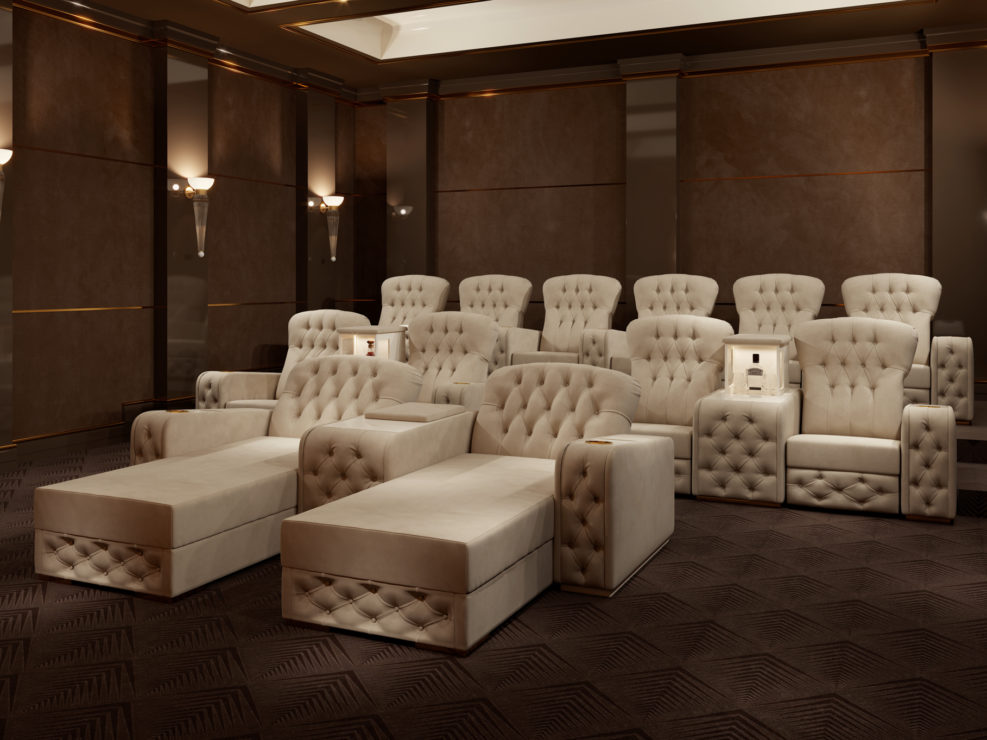 Classic home cinema with luxury seating by Vismara