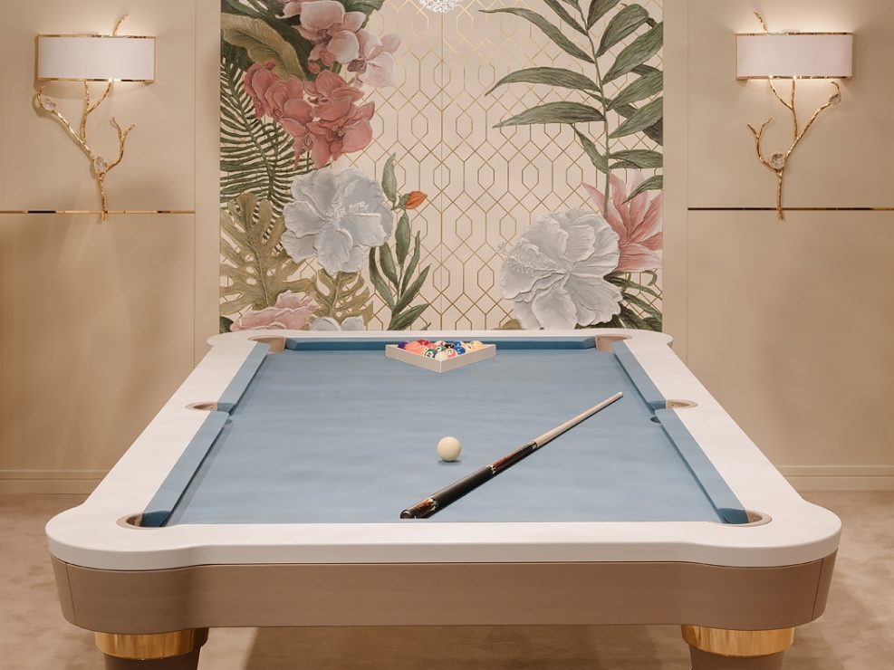 Pool Table with blue cloth and gold 24kt