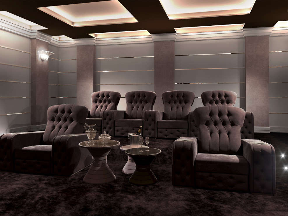 capitonné theater seating with reclining mechanism for luxury cinema room