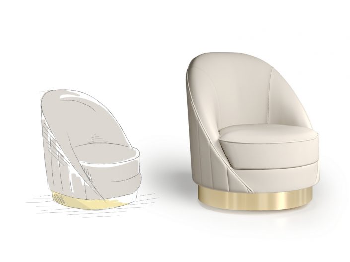 swivel upholstered armchair with golden base