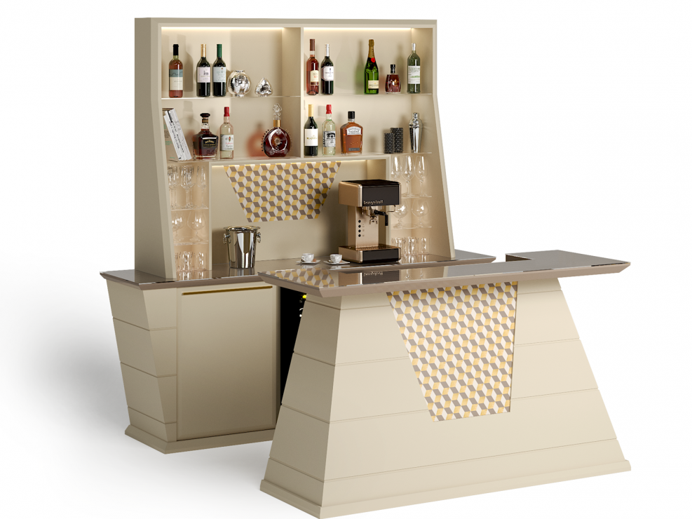 home bar with counter with gold mosaic