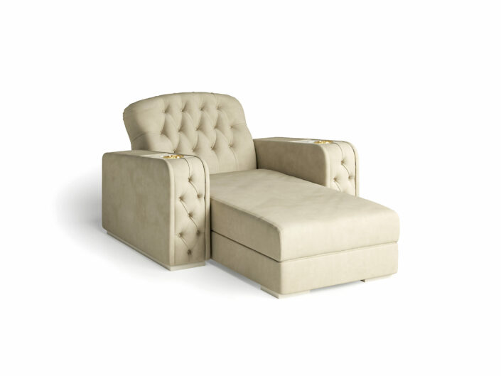 chaise longue per sala cinema in capitonne in pelle beige