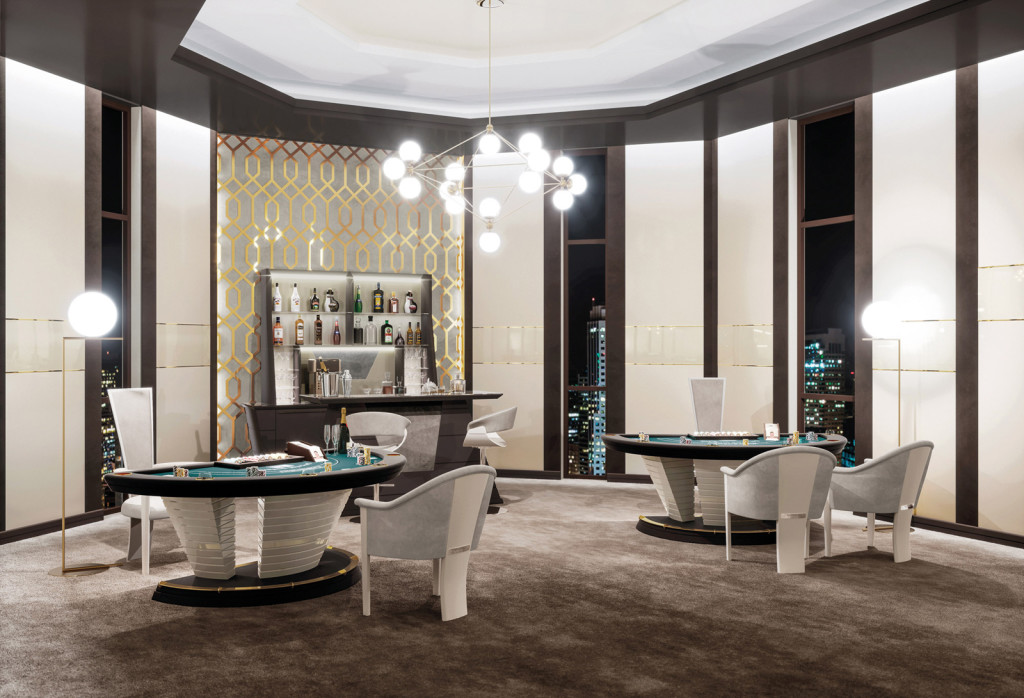 Luxury private game room with high-end italian blackjack tables for sales