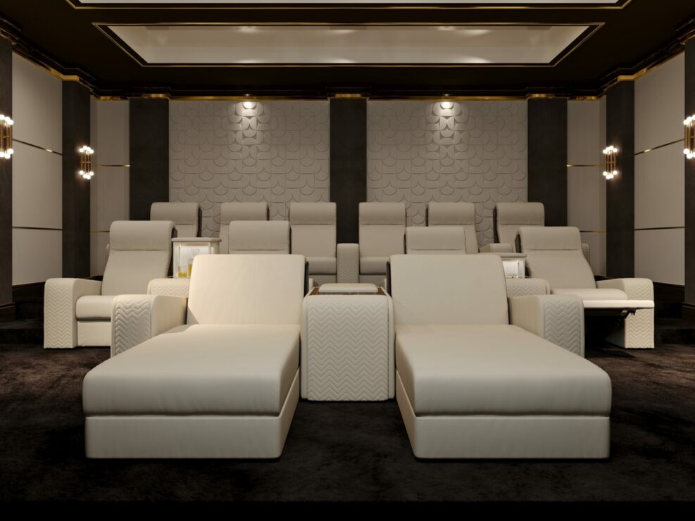 Sala cinema progettata e prodotta da Vismara Design per abitazioni di lusso