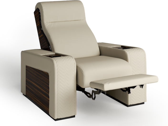 movie theater recliner in leather with ebony wood