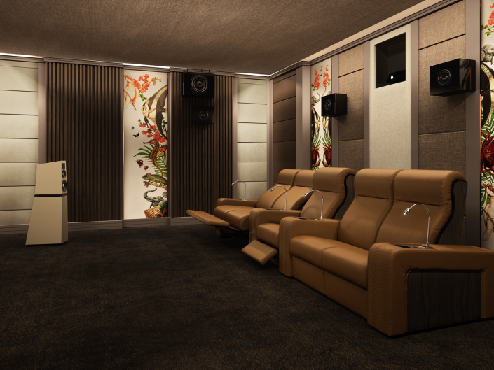 home theater di lusso con poltrone reclinabili in pelle