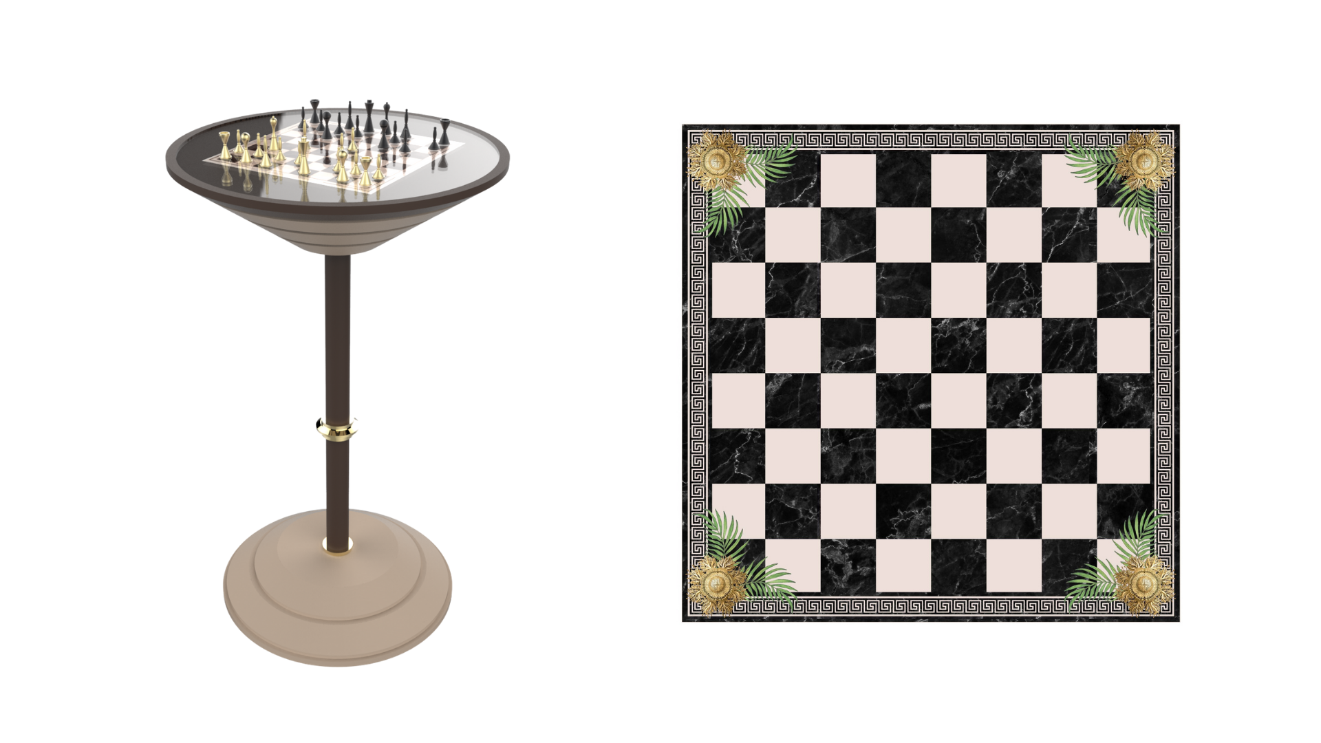 tavolo da scacchi con scacchiera decorata