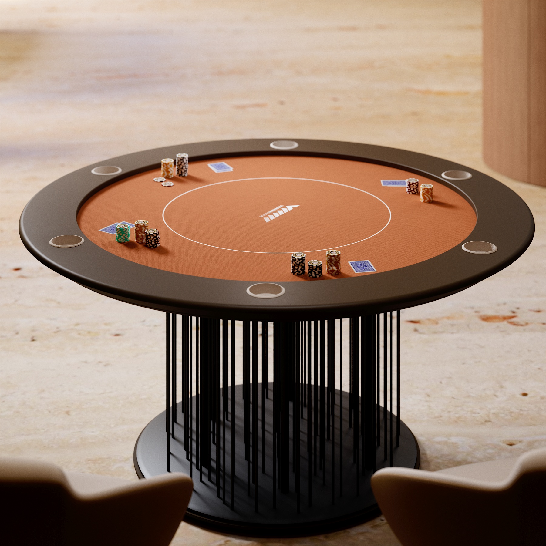 Tavolo Da Poker In Pelle Nera Con Drop Box – Gambe In Pelle – 10 Giocatori – Custom Tables