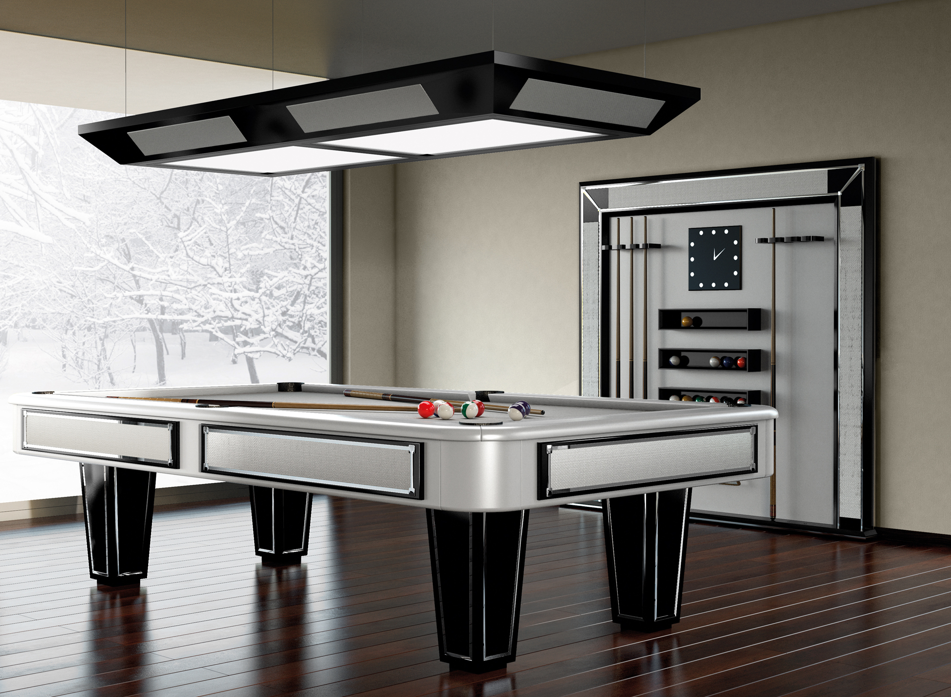 modern cue rack for luxury billiard room